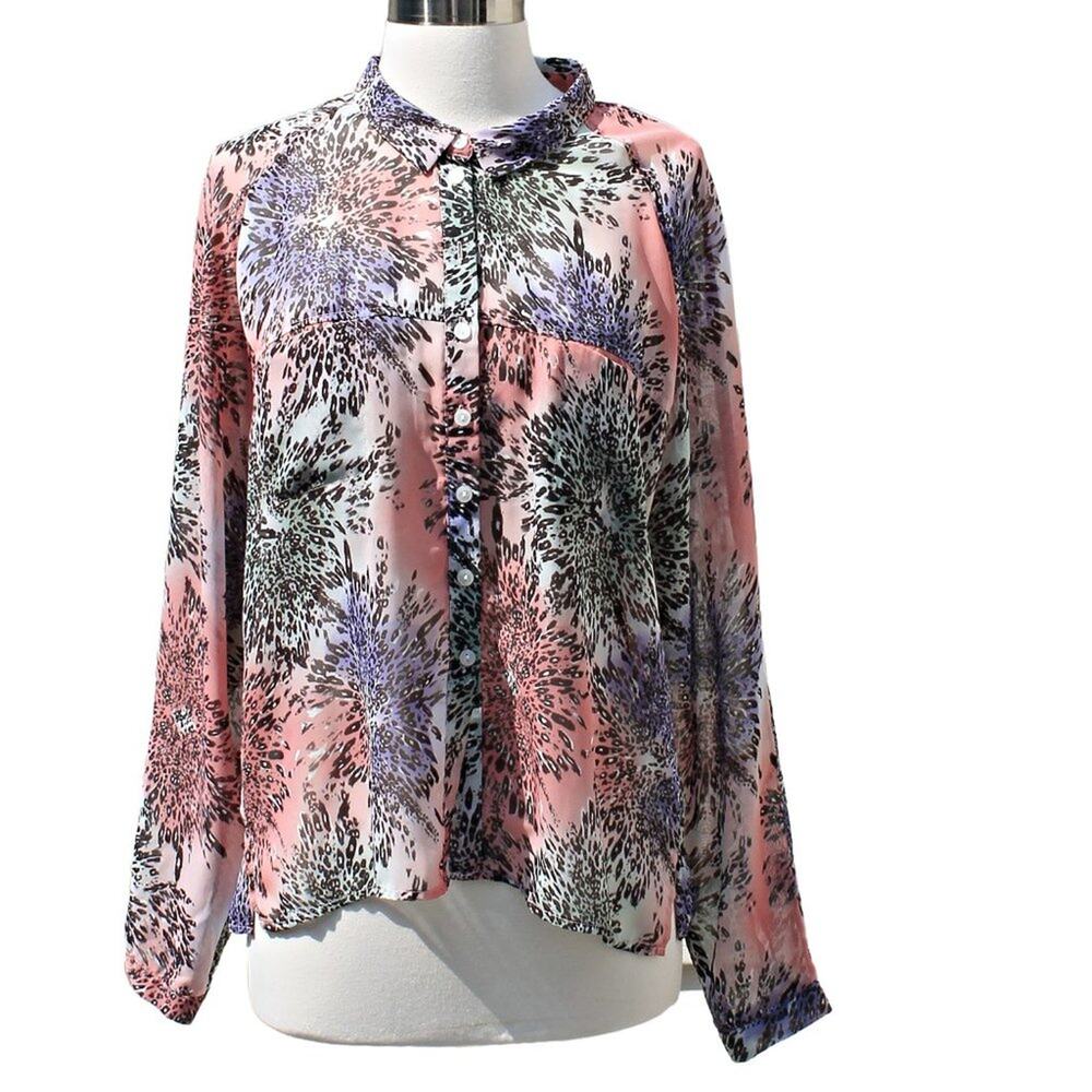 Jeans by Buffalo Sheer Blouse Animal Print Burst Retro Y2K Indie Sleaze Size M